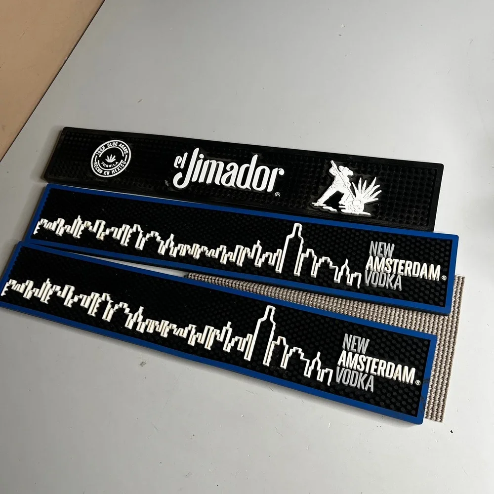 Lot of 3 Bar Mats el Jimador Tequila & New Amsterdam Vodka Rubber Spill Rails